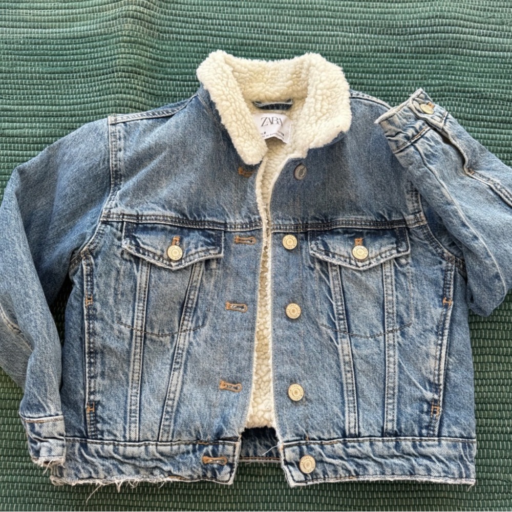 Zara Kids Light Blue Denim Jacket with Cream Sherpa
